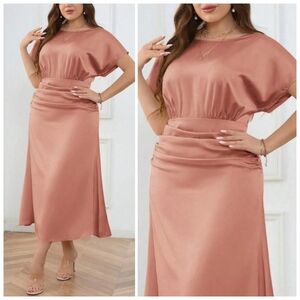 NWOT SHEIN CURVE Elegant Faux Silk Maxi Dress Short Sleeves Size 1XL